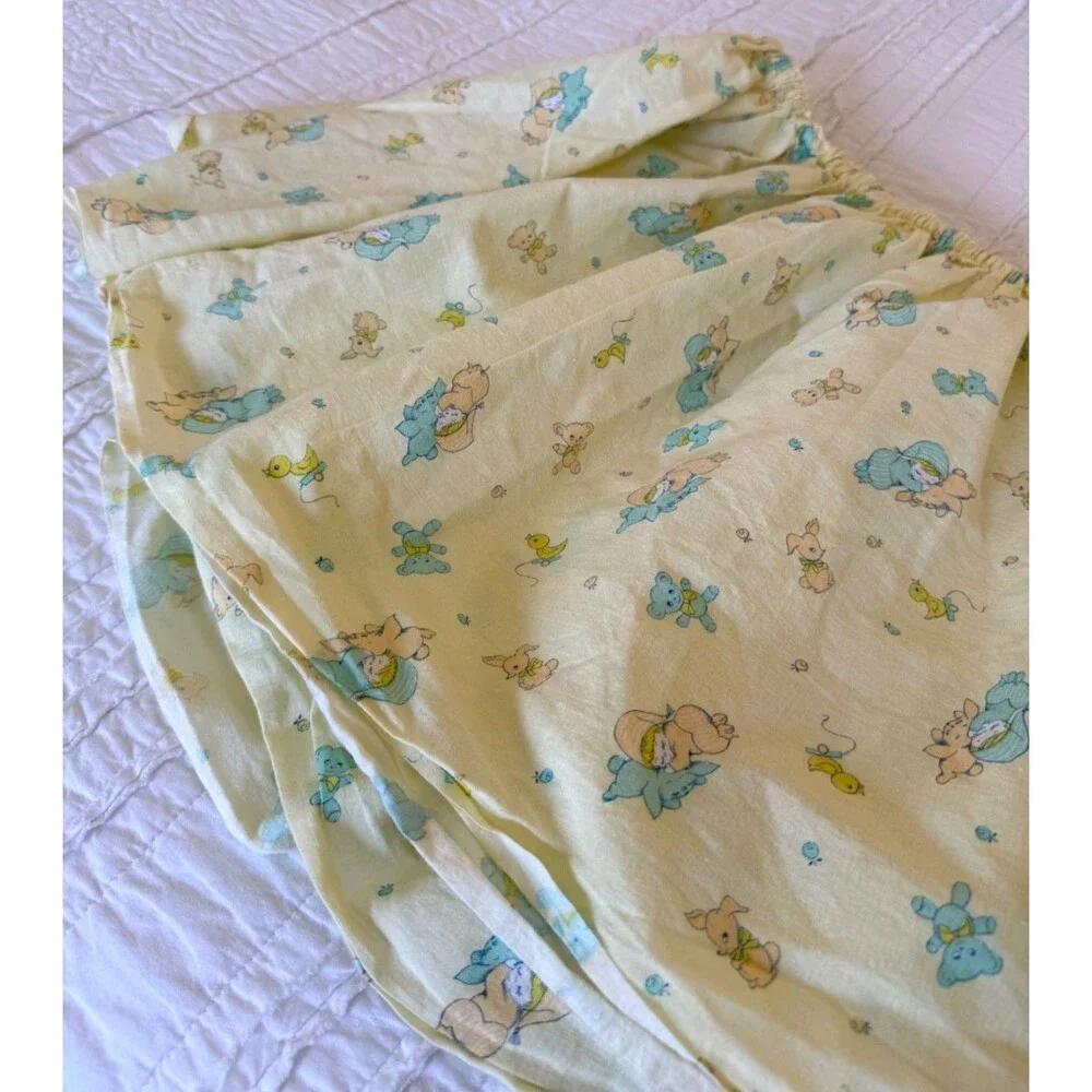 Vintage 1960's Handmade Yellow Baby Crib Skirt Dust Ruffle 16